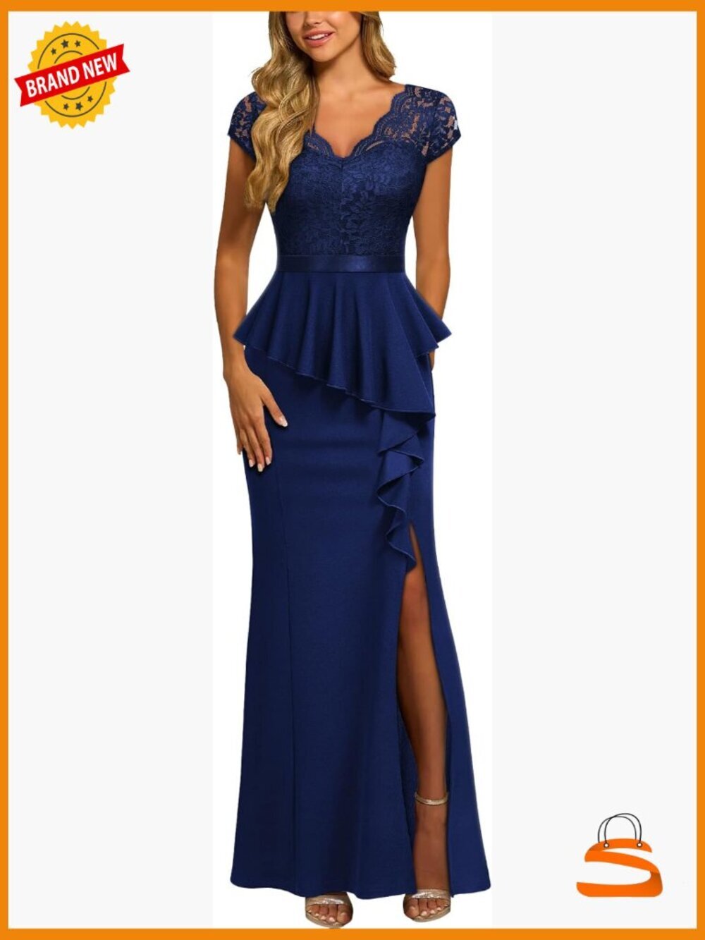 Elegant Floral Lace Ruffle Split Bodycon Formal Dress